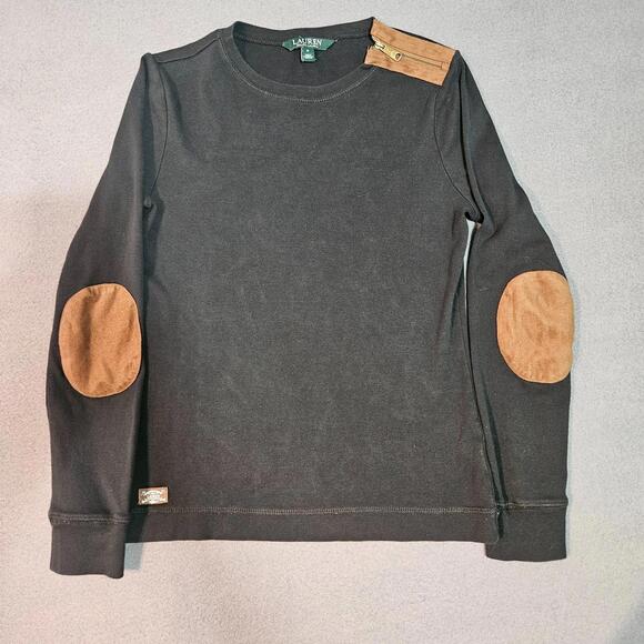 Lauren Ralph Lauren Sweaters - Lauren Ralph Lauren Black Long Sleeve M Faux Suede Elbow Patches Shoulder Zip